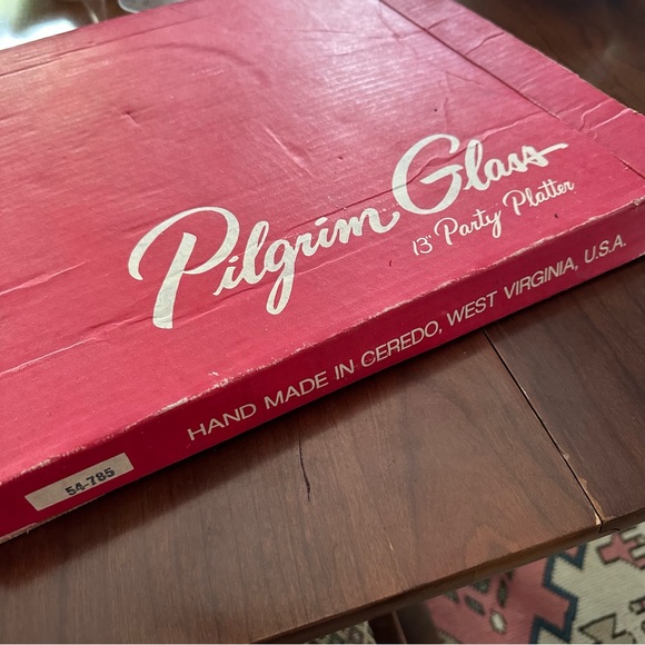 Vintage Pilgrim Glass 13” Party Platter Embossed Family Christmas Tree Scene - Picture 7 of 9